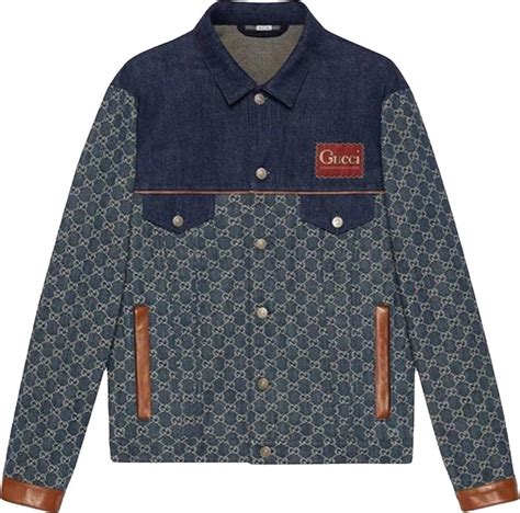 gucci eco washed organic denim jacket|Washed organic denim jacket in dark blue and ivory .